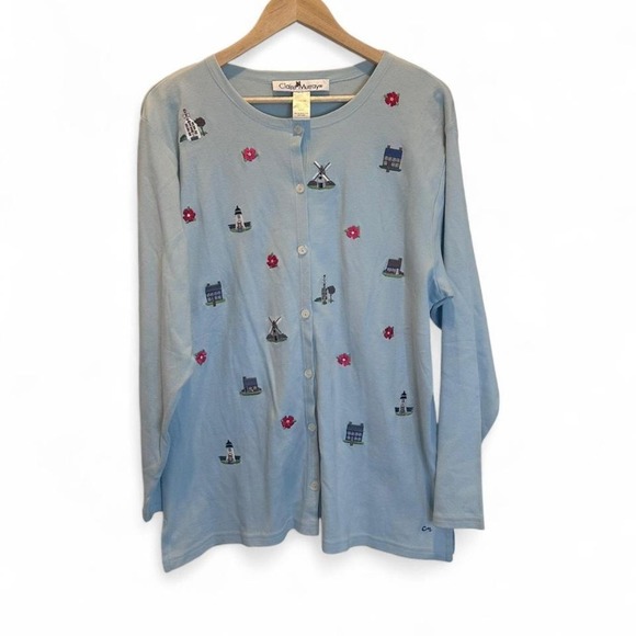 Claire Murray Blue Cottagecore Cardigan and Midi Skirt Matching Set Sz Large - Picture 2 of 8